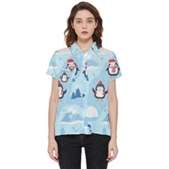 Christmas-seamless-pattern-with-penguin Short Sleeve Pocket Shirt