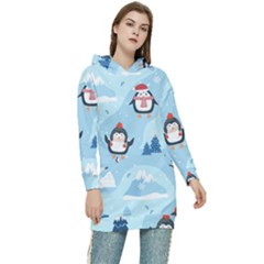 Christmas-seamless-pattern-with-penguin Women s Long Oversized Pullover Hoodie