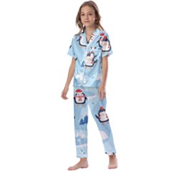 Christmas-seamless-pattern-with-penguin Kids  Satin Short Sleeve Pajamas Set