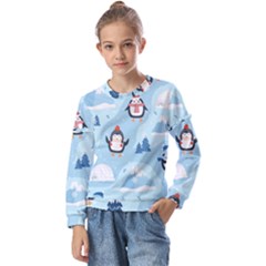 Christmas-seamless-pattern-with-penguin Kids  Long Sleeve T-Shirt with Frill 