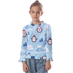 Christmas-seamless-pattern-with-penguin Kids  Frill Detail T-Shirt