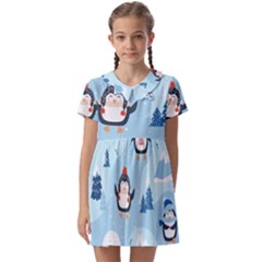 Christmas-seamless-pattern-with-penguin Kids  Asymmetric Collar Dress