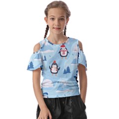 Christmas-seamless-pattern-with-penguin Kids  Butterfly Cutout T-Shirt