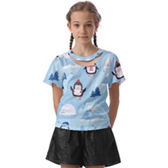 Christmas-seamless-pattern-with-penguin Kids  Front Cut T-Shirt