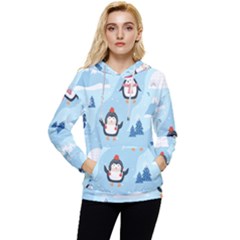 Christmas-seamless-pattern-with-penguin Women s Lightweight Drawstring Hoodie