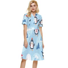 Christmas-seamless-pattern-with-penguin Button Top Knee Length Dress