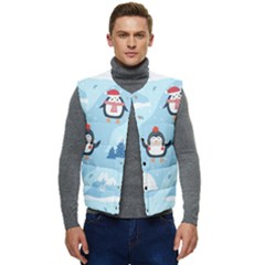 Christmas-seamless-pattern-with-penguin Men s Button Up Puffer Vest	