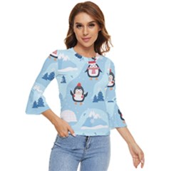 Christmas-seamless-pattern-with-penguin Bell Sleeve Top