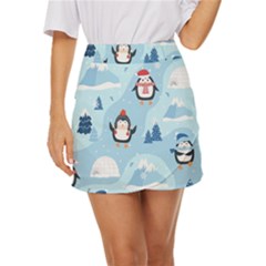 Christmas-seamless-pattern-with-penguin Mini Front Wrap Skirt