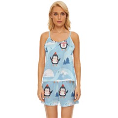 Christmas-seamless-pattern-with-penguin Satin Pajama Short Set