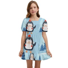 Christmas-seamless-pattern-with-penguin Kids  Short Sleeve Dolly Dress