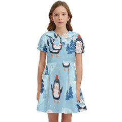 Christmas-seamless-pattern-with-penguin Kids  Bow Tie Puff Sleeve Dress