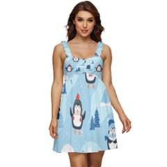 Christmas-seamless-pattern-with-penguin Ruffle Strap Babydoll Chiffon Dress