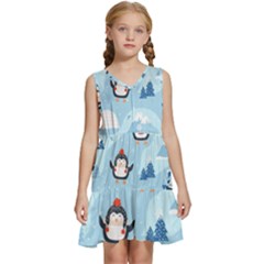 Christmas-seamless-pattern-with-penguin Kids  Sleeveless Tiered Mini Dress