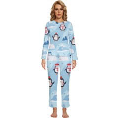 Christmas-seamless-pattern-with-penguin Womens  Long Sleeve Lightweight Pajamas Set