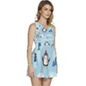 Christmas-seamless-pattern-with-penguin Sleeveless High Waist Mini Dress View3