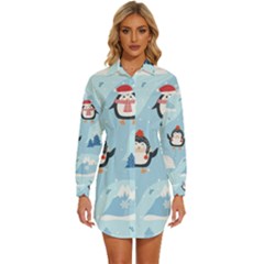 Christmas-seamless-pattern-with-penguin Womens Long Sleeve Shirt Dress