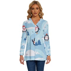 Christmas-seamless-pattern-with-penguin Long Sleeve Drawstring Hooded Top