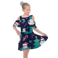 Colorful-funny-christmas-pattern      - Kids  Shoulder Cutout Chiffon Dress