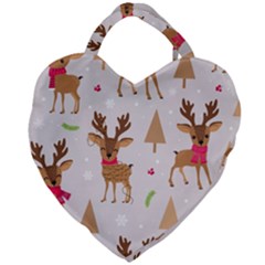 Christmas-seamless-pattern-with-reindeer Giant Heart Shaped Tote by Grandong