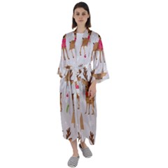 Christmas-seamless-pattern-with-reindeer Maxi Satin Kimono by Grandong