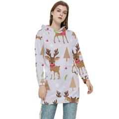 Christmas-seamless-pattern-with-reindeer Women s Long Oversized Pullover Hoodie by Grandong