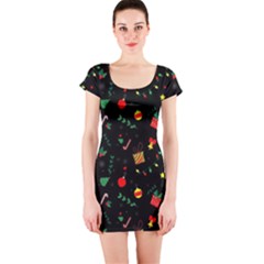 Christmas Pattern Texture Colorful Wallpaper Short Sleeve Bodycon Dress by Grandong