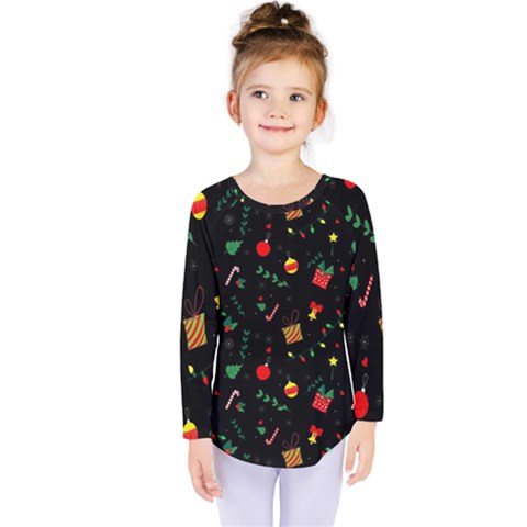 Christmas Pattern Texture Colorful Wallpaper Kids  Long Sleeve T-shirt by Grandong