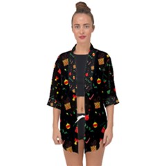 Christmas Pattern Texture Colorful Wallpaper Open Front Chiffon Kimono by Grandong