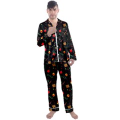Christmas Pattern Texture Colorful Wallpaper Men s Long Sleeve Satin Pajamas Set by Grandong