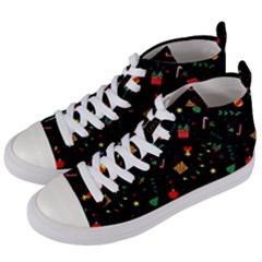 Christmas Paper Stars Pattern Texture Background Colorful Colors Seamless Copy Women s Mid-top Canvas Sneakers by Grandong