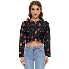 Christmas Pattern Texture Colorful Wallpaper Women s Lightweight Cropped Hoodie