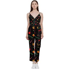 Christmas Paper Stars Pattern Texture Background Colorful Colors Seamless Copy V-neck Camisole Jumpsuit by Grandong