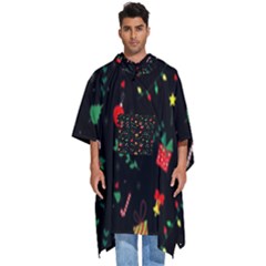 Christmas Paper Stars Pattern Texture Background Colorful Colors Seamless Copy Men s Hooded Rain Ponchos by Grandong