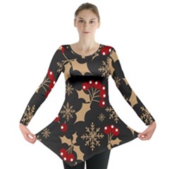 Christmas-pattern-with-snowflakes-berries Long Sleeve Tunic  by Grandong