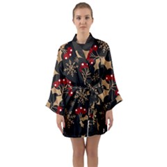 Christmas-pattern-with-snowflakes-berries Long Sleeve Satin Kimono by Grandong