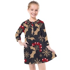 Christmas-pattern-with-snowflakes-berries Kids  Quarter Sleeve Shirt Dress by Grandong