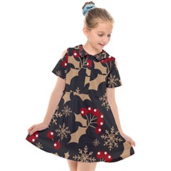 Christmas-pattern-with-snowflakes-berries Kids  Short Sleeve Shirt Dress by Grandong