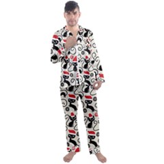 Cute Christmas Seamless Pattern Vector Men s Long Sleeve Satin Pajamas Set by Grandong