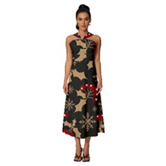 Christmas-pattern-with-snowflakes-berries Sleeveless Cross Front Cocktail Midi Chiffon Dress