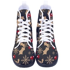 Christmas-pattern-with-snowflakes-berries Men s High-top Canvas Sneakers by Grandong