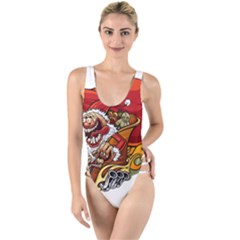 Funny Santa Claus Christmas High Leg Strappy Swimsuit by Grandong