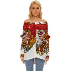 Funny Santa Claus Christmas Off Shoulder Chiffon Pocket Shirt