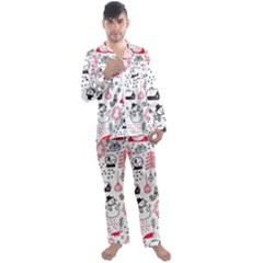 Christmas-themed-seamless-pattern Men s Long Sleeve Satin Pajamas Set by Grandong