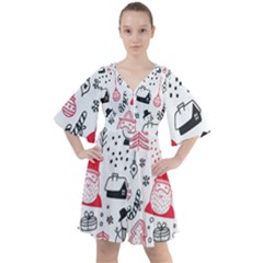 Christmas-themed-seamless-pattern Boho Button Up Dress by Grandong