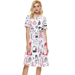 Christmas-themed-seamless-pattern Button Top Knee Length Dress by Grandong