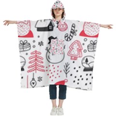 Christmas-themed-seamless-pattern Women s Hooded Rain Ponchos by Grandong