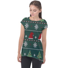 Beautiful-knitted-christmas-pattern -- Cap Sleeve High Low Top