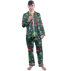 Beautiful-knitted-christmas-pattern -- Men s Long Sleeve Satin Pajamas Set by Grandong