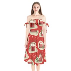 Christmas-new-year-seamless-pattern Shoulder Tie Bardot Midi Dress by Grandong